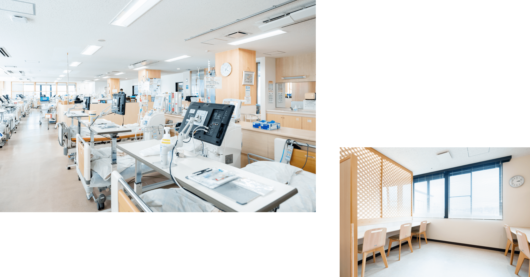 透析センターの待合室と病棟の画像